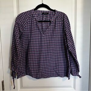 Madewell Navy & Red Plaid Split-Neck Tunic